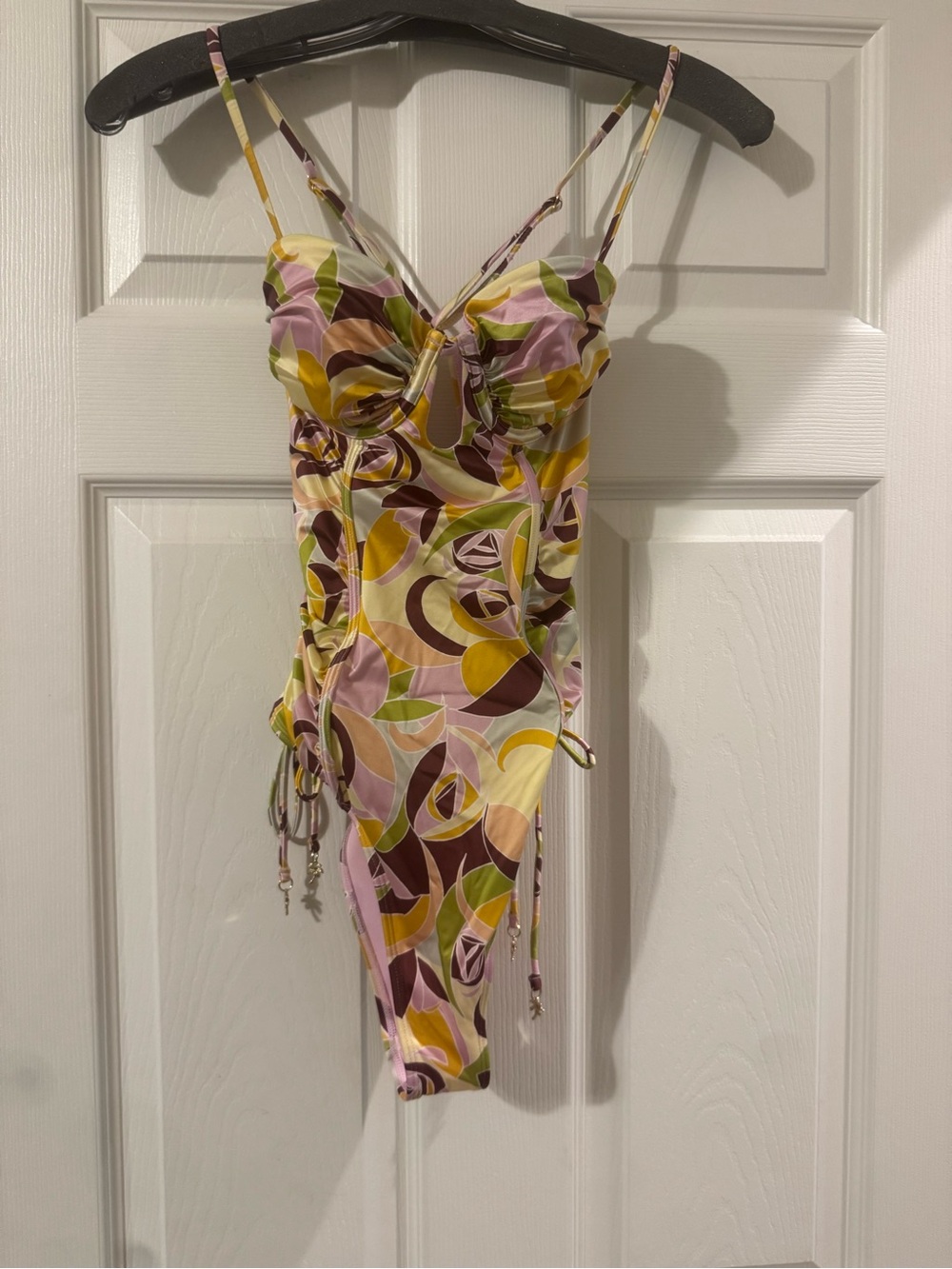River Island Retro Floral One-Piece Swimsuit in Pink, Yellow and Green - Picture 2 of 7